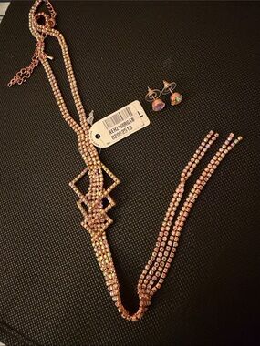 Search for Sanity Rose Gold Crystal Geometric Necklace Set